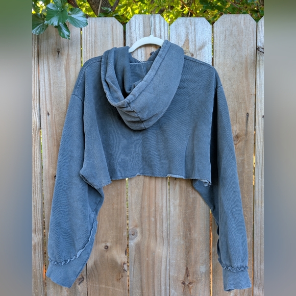 Zara Dark Grey Cropped Pullover Hoodie Sweatshirt - Picture 4 of 11